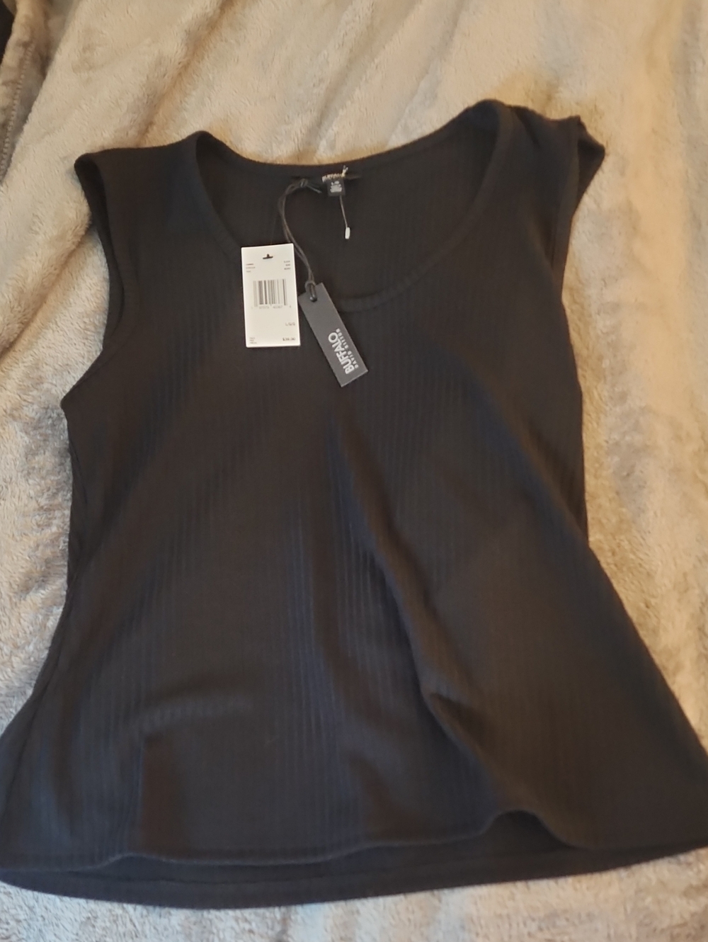 Buffalo David Bitton Black Ribbed Tank Top with Scoop Neck